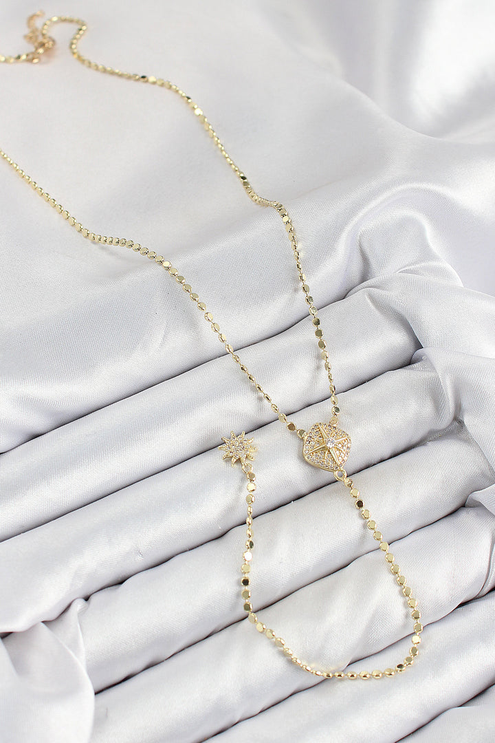 EBJ Rice Zircon Stone Crushed Chain Medal Model Gold Color Y Necklace - Kingswood