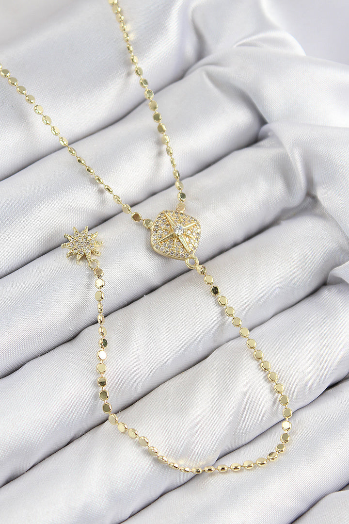 EBJ Rice Zircon Stone Crushed Chain Medal Model Gold Color Y Necklace - Kingswood