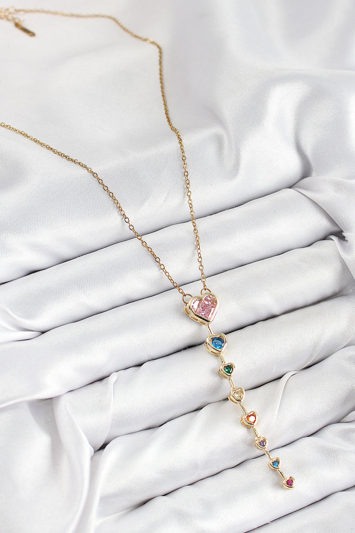 EBJ Gold Color Women's Y Necklace with Rice Colored Zircon Stone Heart Model - Hardenberg