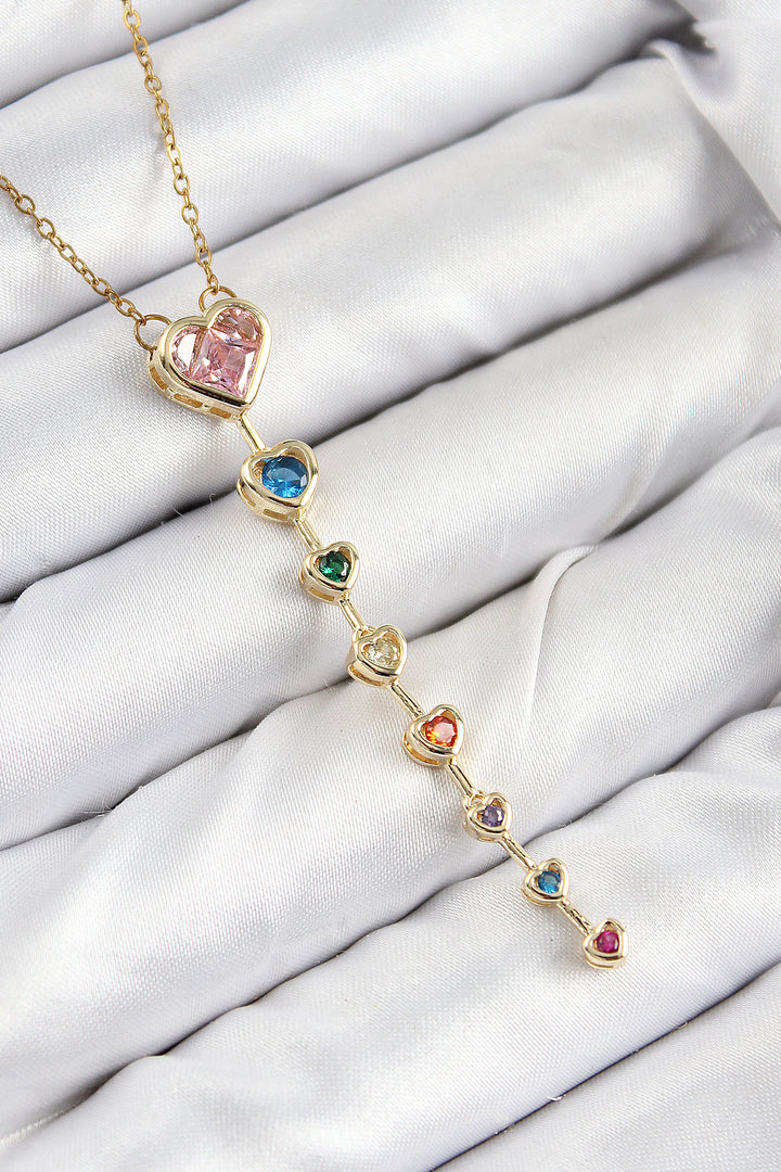 EBJ Gold Color Women's Y Necklace with Rice Colored Zircon Stone Heart Model - Hardenberg