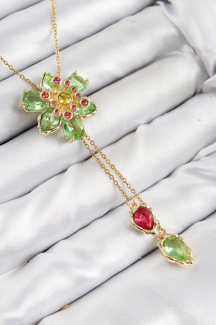 EBJ VIP Gold Plated Women's Necklace with Rice Zircon Stone Flower Design and Elevator - Colomiers