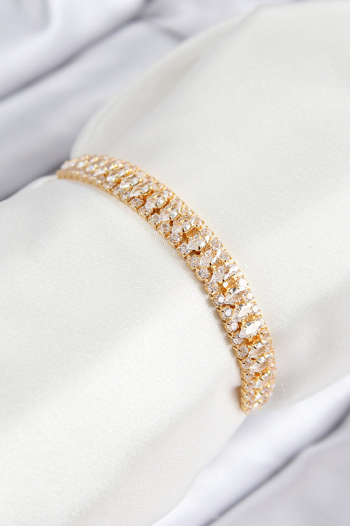 EBJ Rice Zircon Stone Tennis Model Gold Color Adjustable Women's Bracelet - Kleve