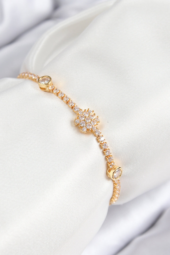 EBJ Rice Zircon Stone Snowflake Model Gold Color Elevator Women's Bracelet - St. Cloud