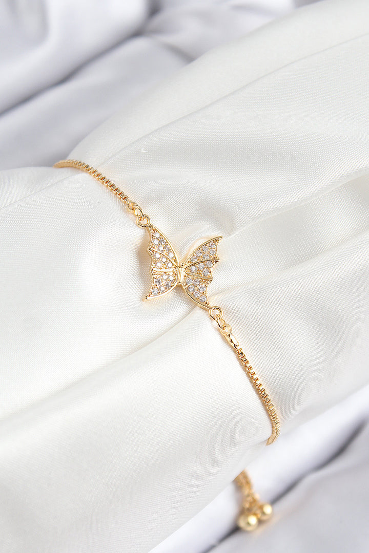 EBJ Rice Zircon Stone Butterfly Model Gold Color Elevator Women's Bracelet - Poissy
