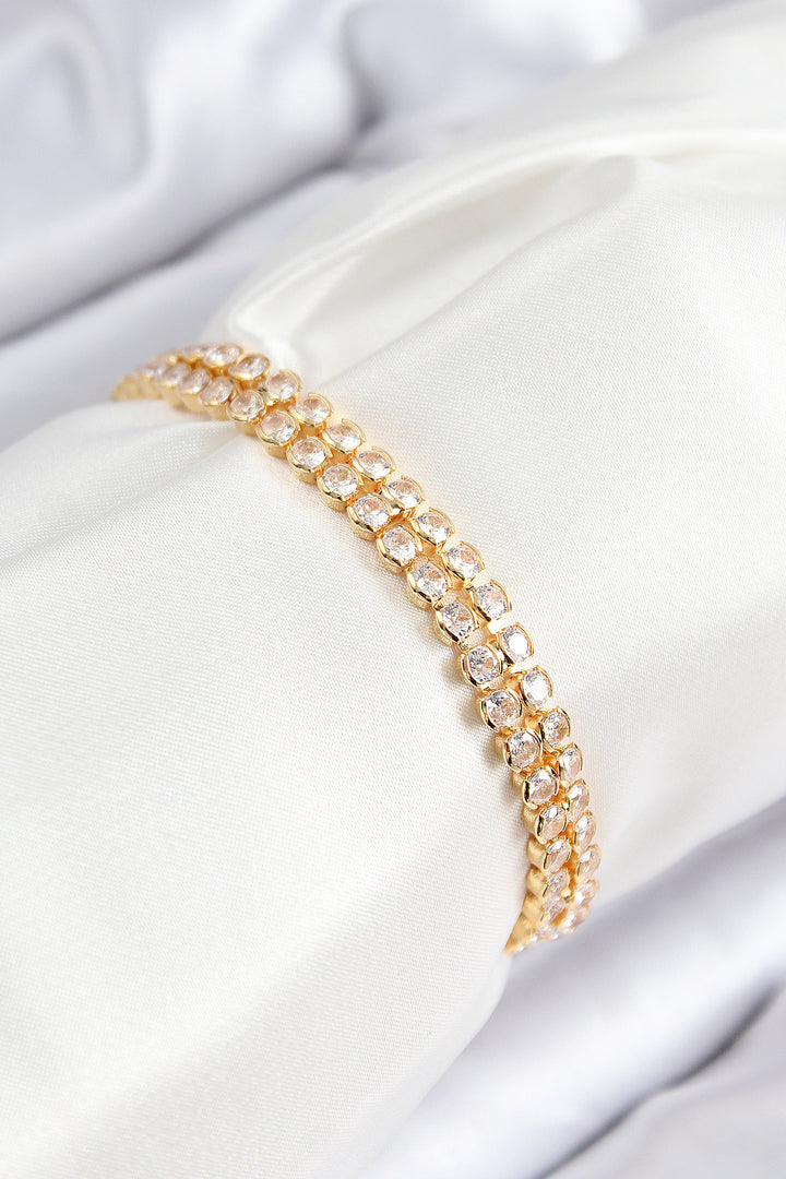 EBJ Rice Zircon Stone Double Row Model Gold Color Elevator Women's Bracelet - West Sacramento