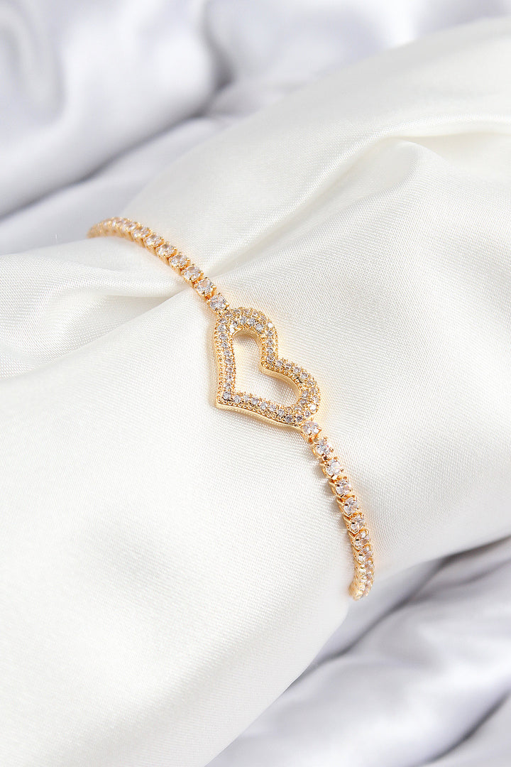 EBJ Rice Zircon Stone Heart Model Silver Color Elevator Women's Bracelet - Maroúsi