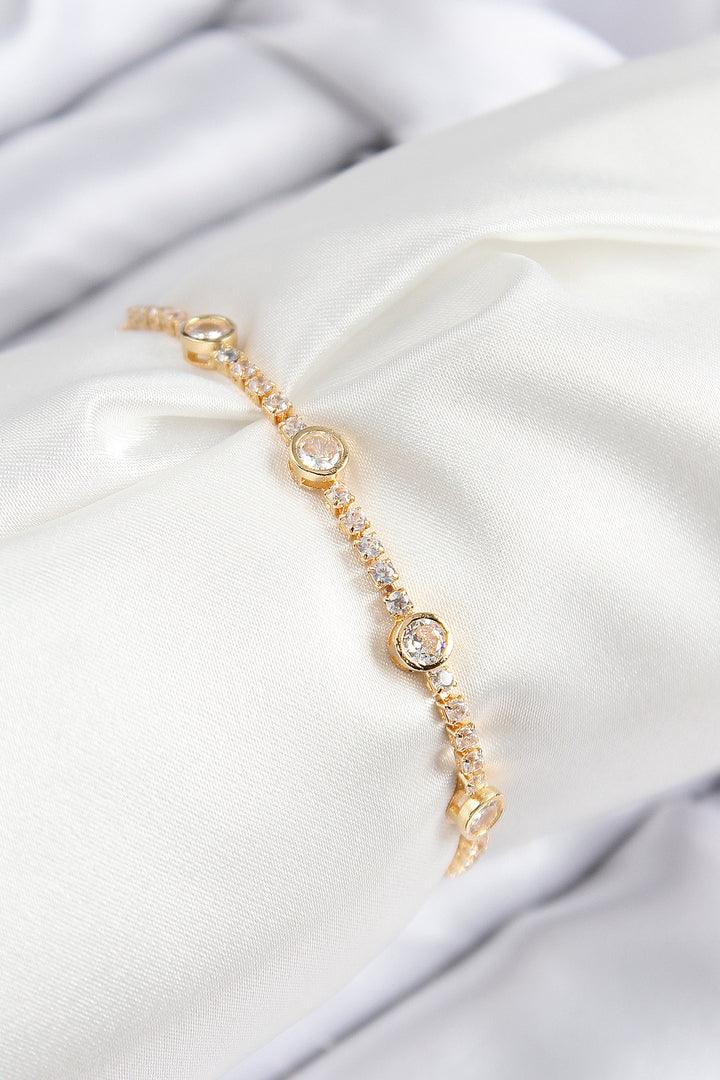 EBJ Rice Zircon Stone Circular Model Gold Color Elevator Women's Bracelet - Nicastro