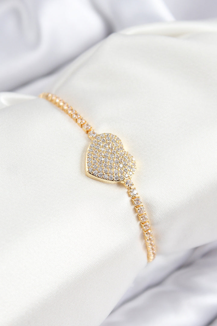 EBJ Rice Zircon Stone Heart Model Gold Color Elevator Women's Bracelet - Hatfield