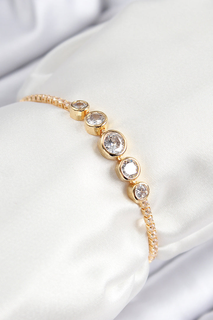 EBJ Rice Zircon Stone Sequined Circle Model Gold Color Elevator Women's Bracelet - Attleboro