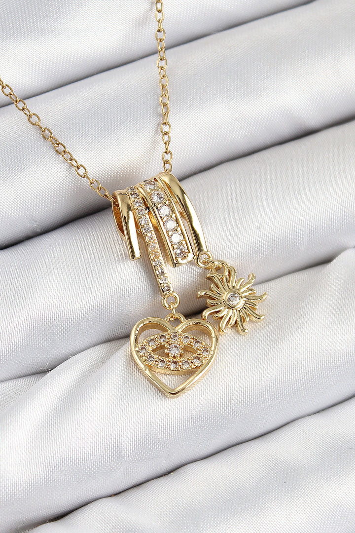 EBJ 316L Stainless Steel Zircon Stone Pendant Heart and Sun Model Gold Color Women's Necklace - Melitopol