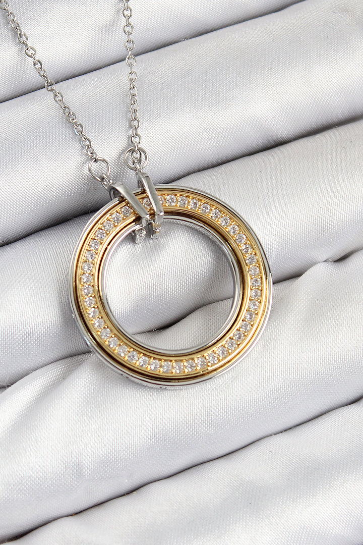 EBJ 316L Stainless Steel Zircon Stone Rotating Circle Model Gold and Silver Color Women's Necklace - Coesfeld