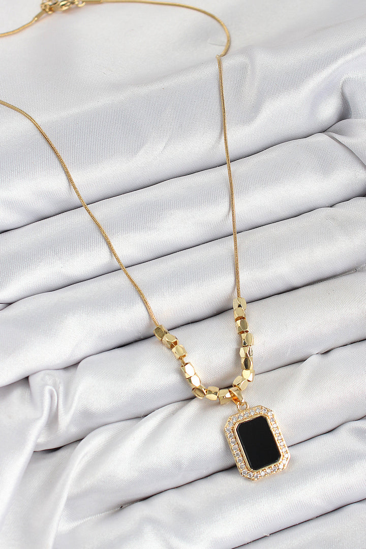 EBJ 316L Steel Zircon Stone Black Baguette Model Gold Color Women's Necklace - Sesto Fiorentino