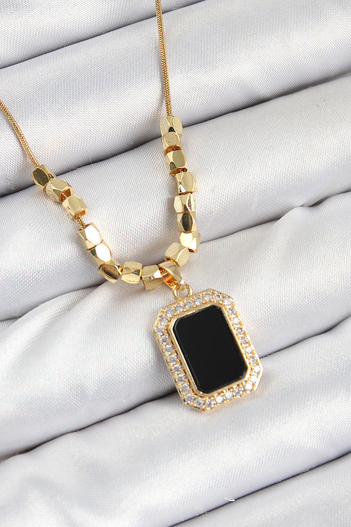 EBJ 316L Steel Zircon Stone Black Baguette Model Gold Color Women's Necklace - Sesto Fiorentino