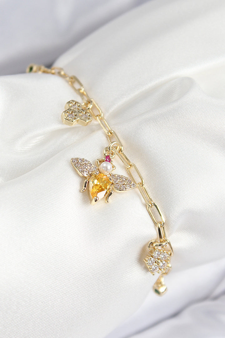 EBJ Rice Zircon Stone Bee Model Gold Color Women's Bracelet - Anderlecht