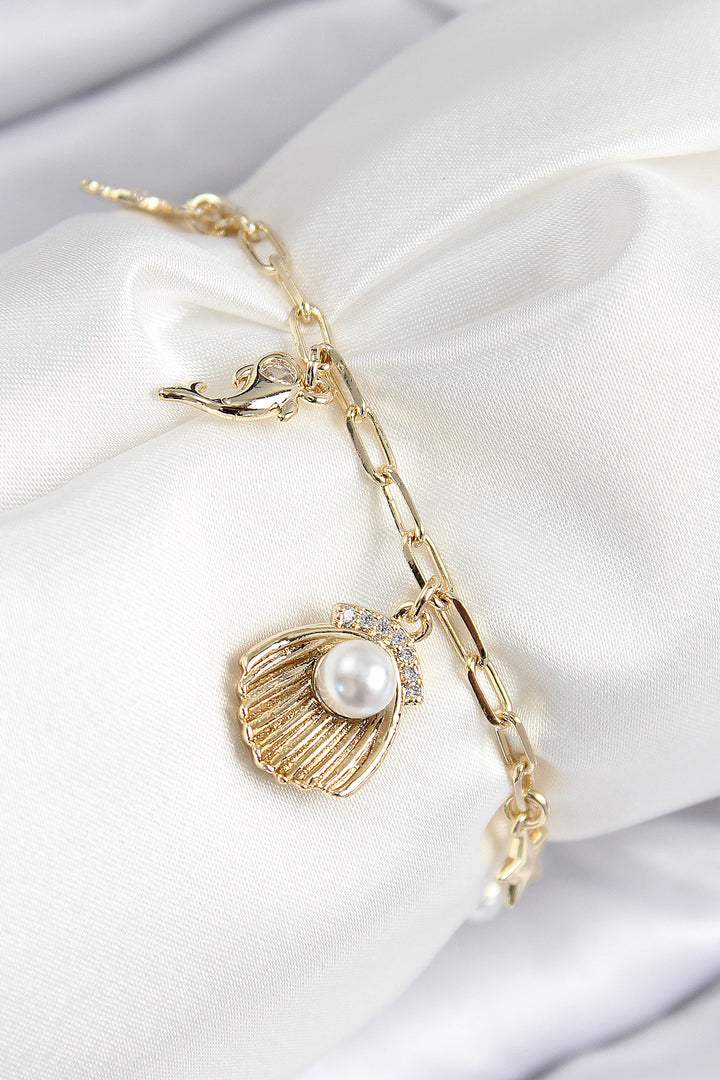 EBJ Rice Zircon Stone Pearl Oyster Model Gold Color Women's Bracelet - Baranavichy