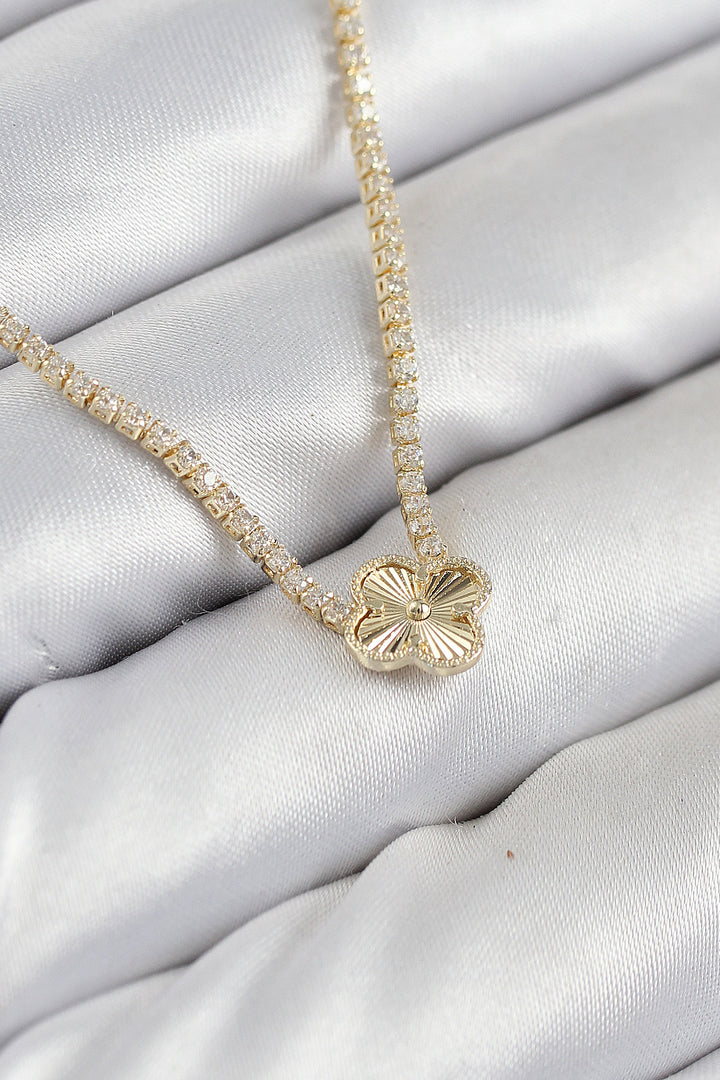 EBJ Rice Zircon Stone Clover Model Gold Color Women's Necklace - Lower Merion