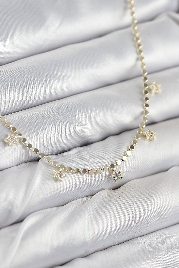 EBJ Rice Zircon Stone Starburst Fringe Chain Model Gold Color Women's Necklace - Bisceglie