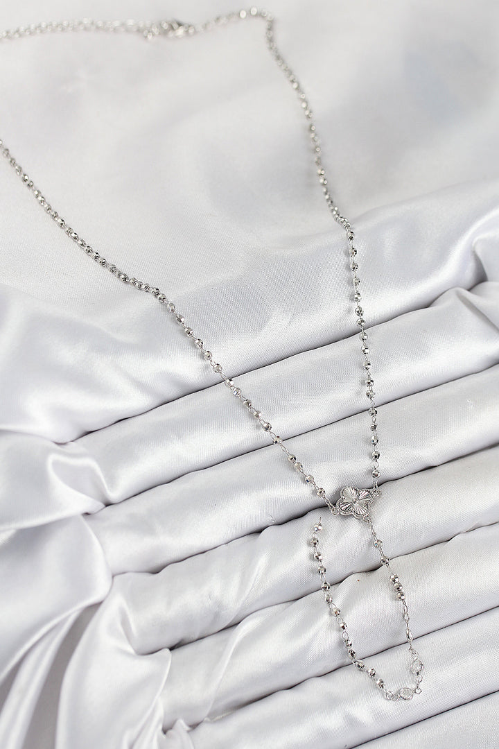EBJ Rice Zircon Stone Clover Model Silver Color Women Y Necklace - Braunschweig