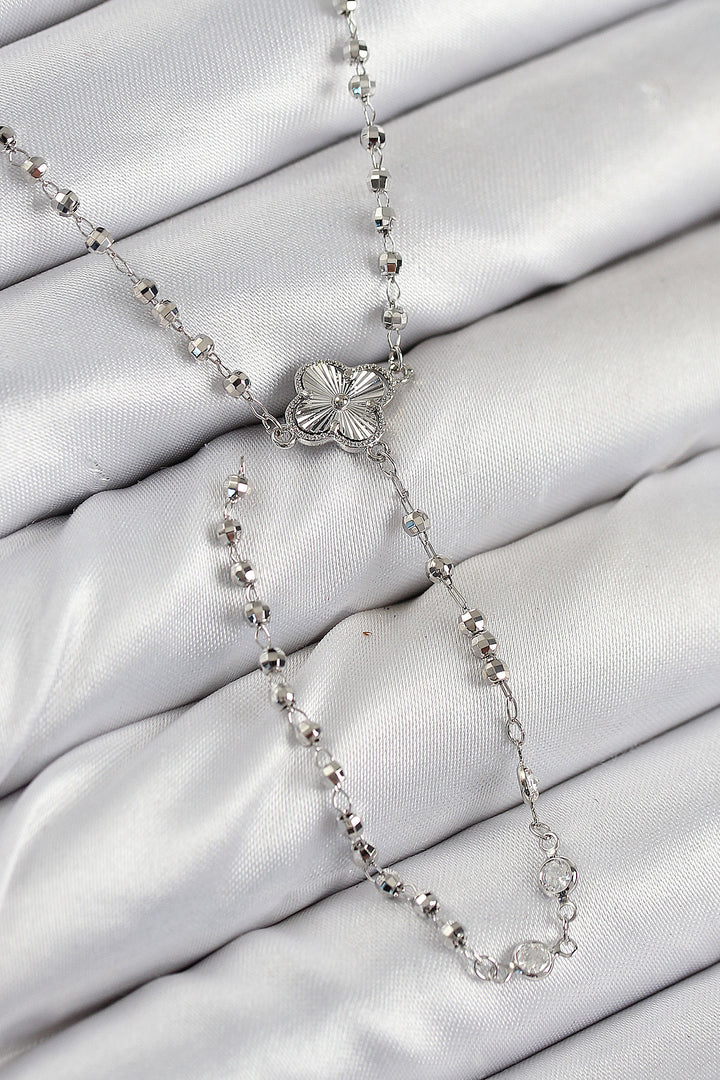 EBJ Rice Zircon Stone Clover Model Silver Color Women Y Necklace - Braunschweig