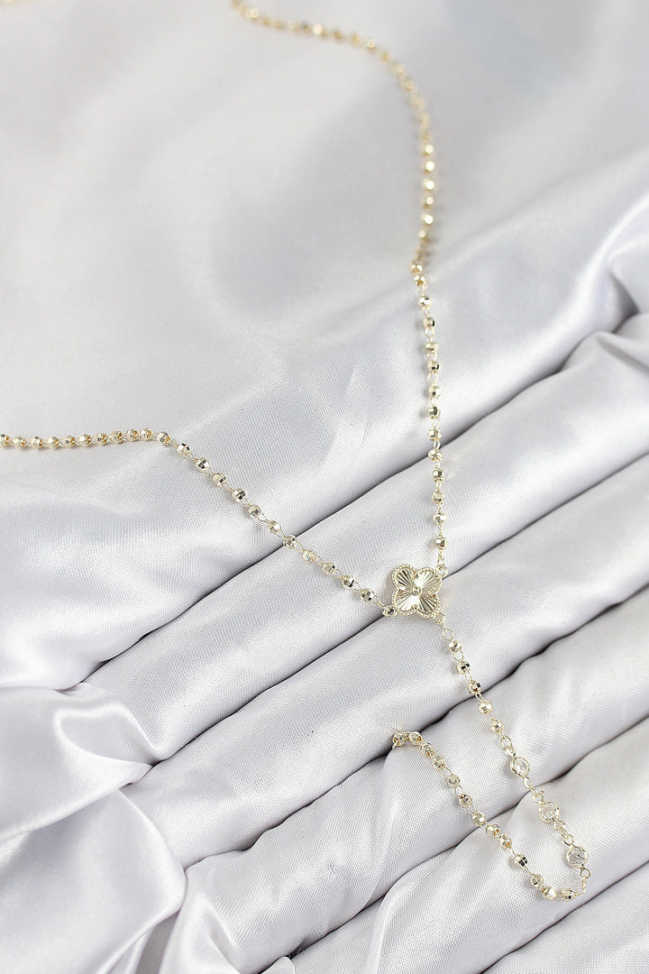 EBJ Rice Zircon Stone Clover Model Gold Color Women's Y Necklace - Hamburg