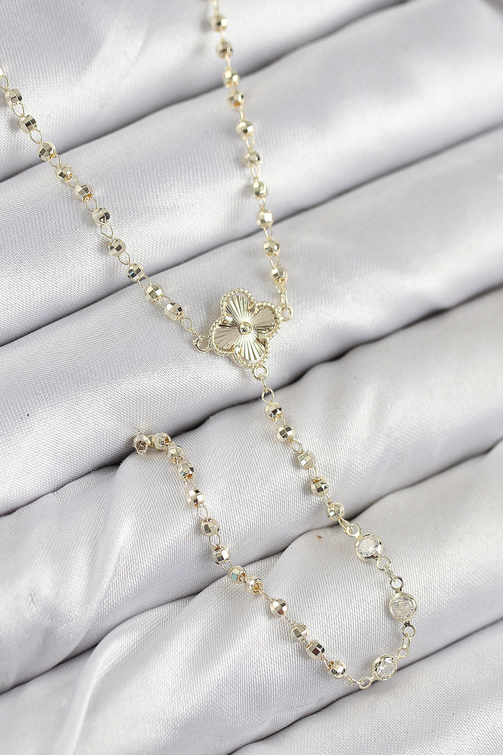 EBJ Rice Zircon Stone Clover Model Gold Color Women's Y Necklace - Hamburg