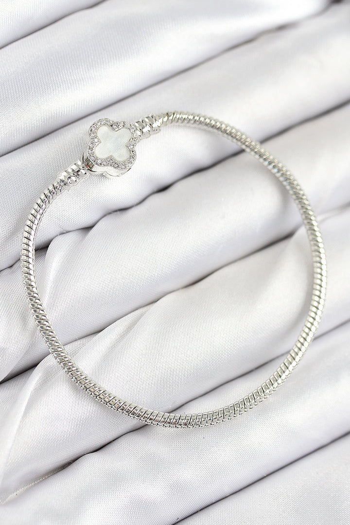 EBJ Rice Charm Clover Model Silver Color Women's Bracelet with Zircon Stone - Sesto San Giovanni
