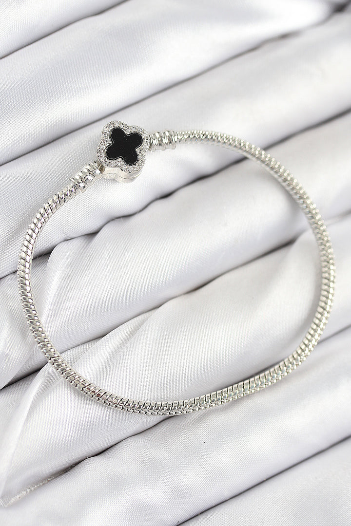 EBJ Rice Charm Clover Model Silver Color Women's Bracelet with Zircon Stone - Le Cannet