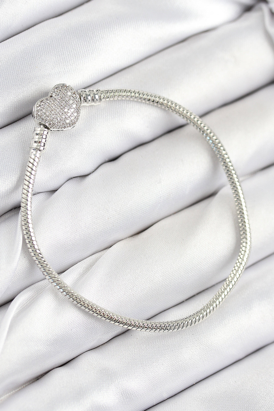 EBJ Rice Charm Bracelet with Zircon Stone Heart Model Silver Color for Women - Edinburgh