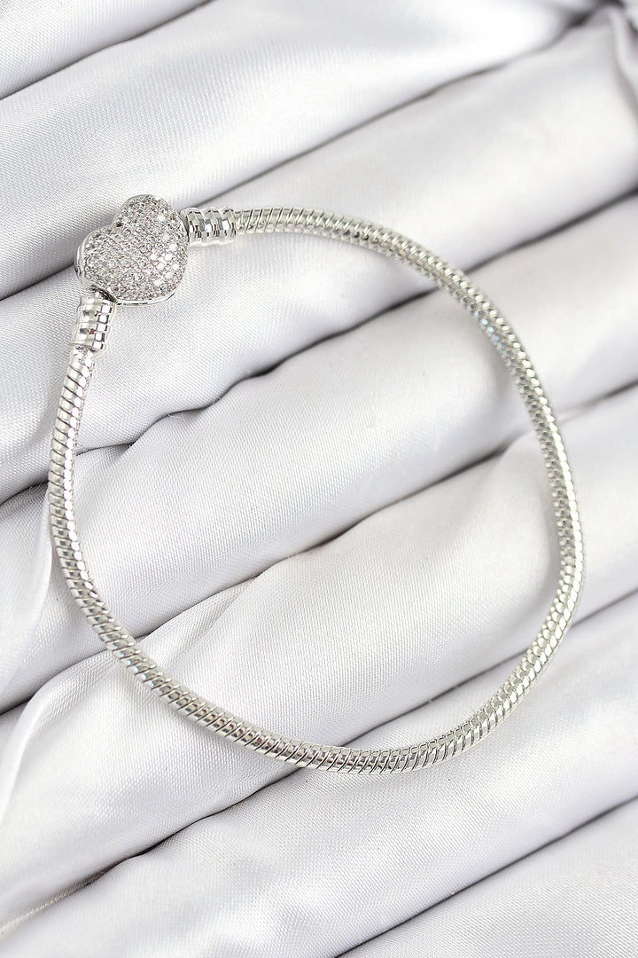 EBJ Rice Charm Bracelet with Zircon Stone Heart Model Silver Color for Women - Edinburgh