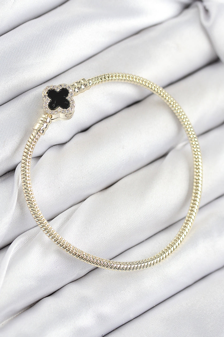 EBJ Rice Charm Clover Model Gold Color Women's Bracelet with Zircon Stone - Shreveport