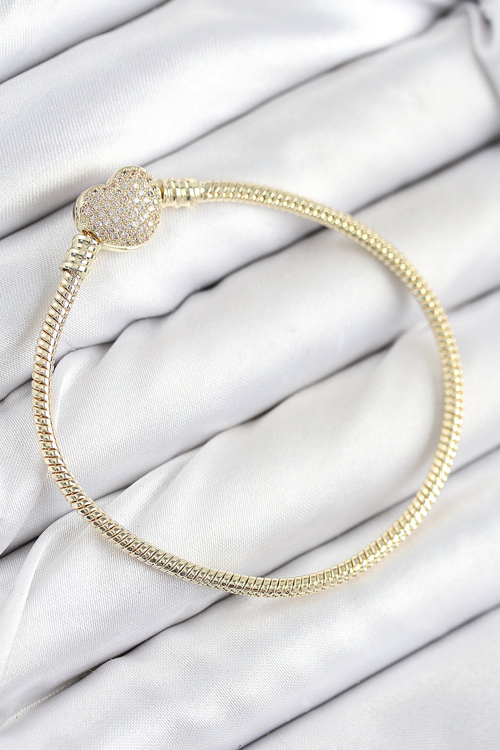 EBJ Rice Charm Bracelet with Zircon Stone Heart Model Gold Color for Women - Tucker