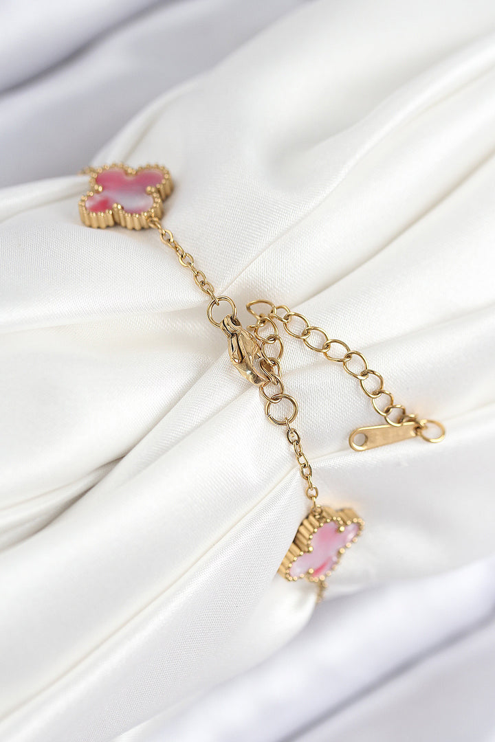 EBJ 316L Steel Mother of Pearl Pink Gold Color Clover Women's Bracelet - Meoqui