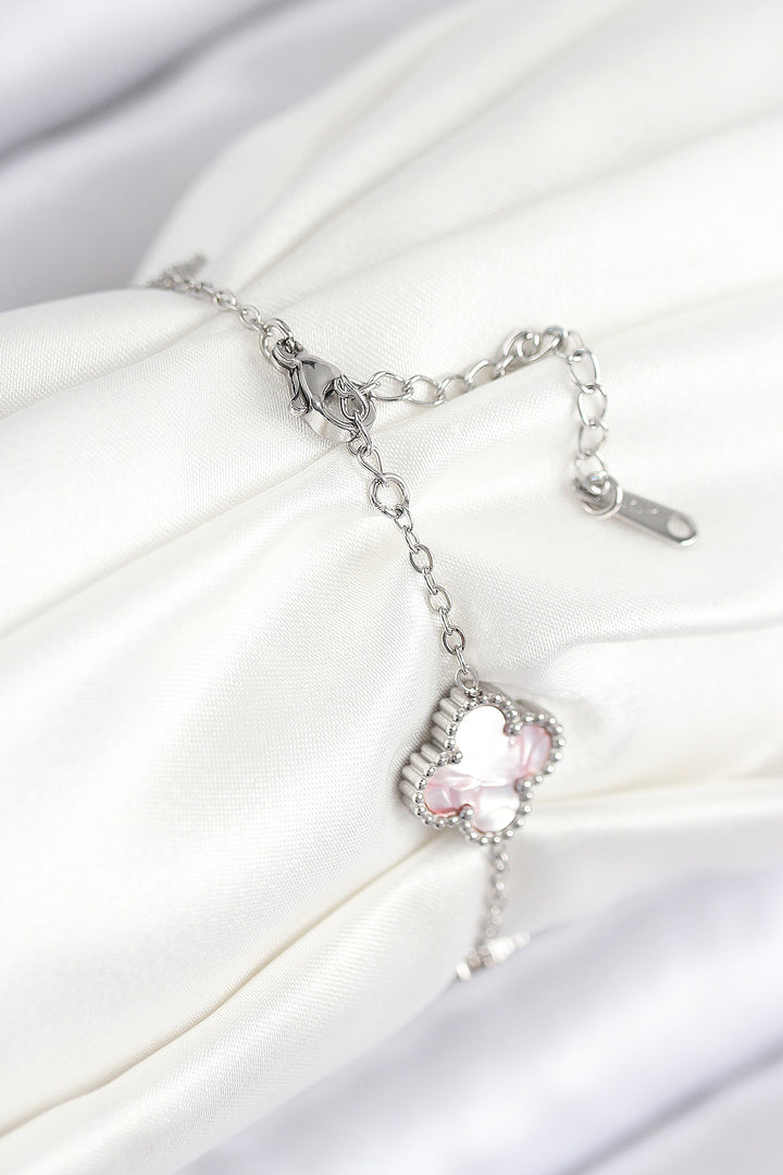 EBJ 316L Steel Mother of Pearl Pink Silver Color Clover Women's Bracelet - Borgerhout