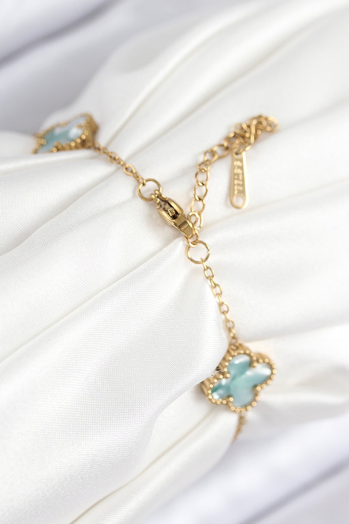 EBJ 316L Stainless Steel Mother of Pearl Green Gold Color Clover Women's Bracelet - Cedar Hill