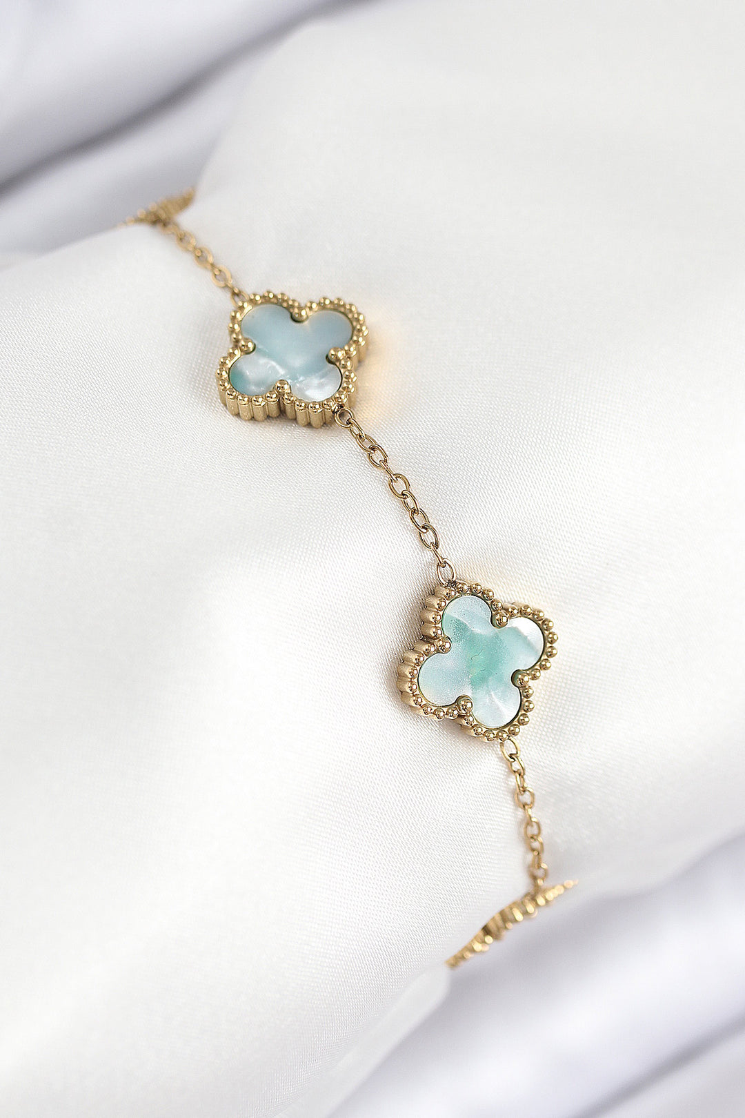 EBJ 316L Stainless Steel Mother of Pearl Green Gold Color Clover Women's Bracelet - Cedar Hill