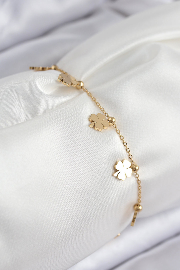 EBJ 316L Çelik Sıralı Yonca Model Gold Renk Kadın Bileklik - Palaiseau