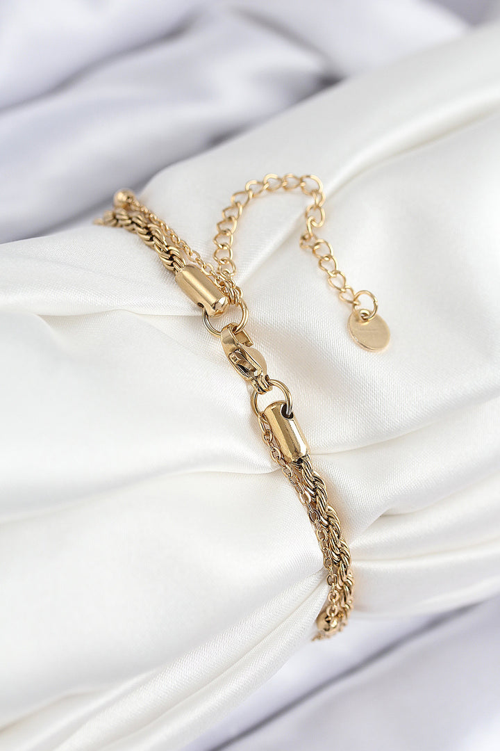 EBJ 316L Steel Evil Eye Bead Model Twisted Chain Gold Color Women's Bracelet - Media
