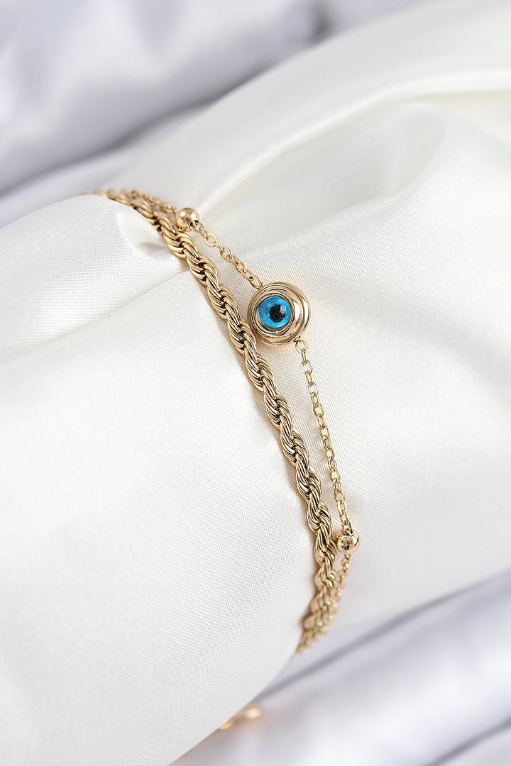 EBJ 316L Steel Evil Eye Bead Model Twisted Chain Gold Color Women's Bracelet - Media