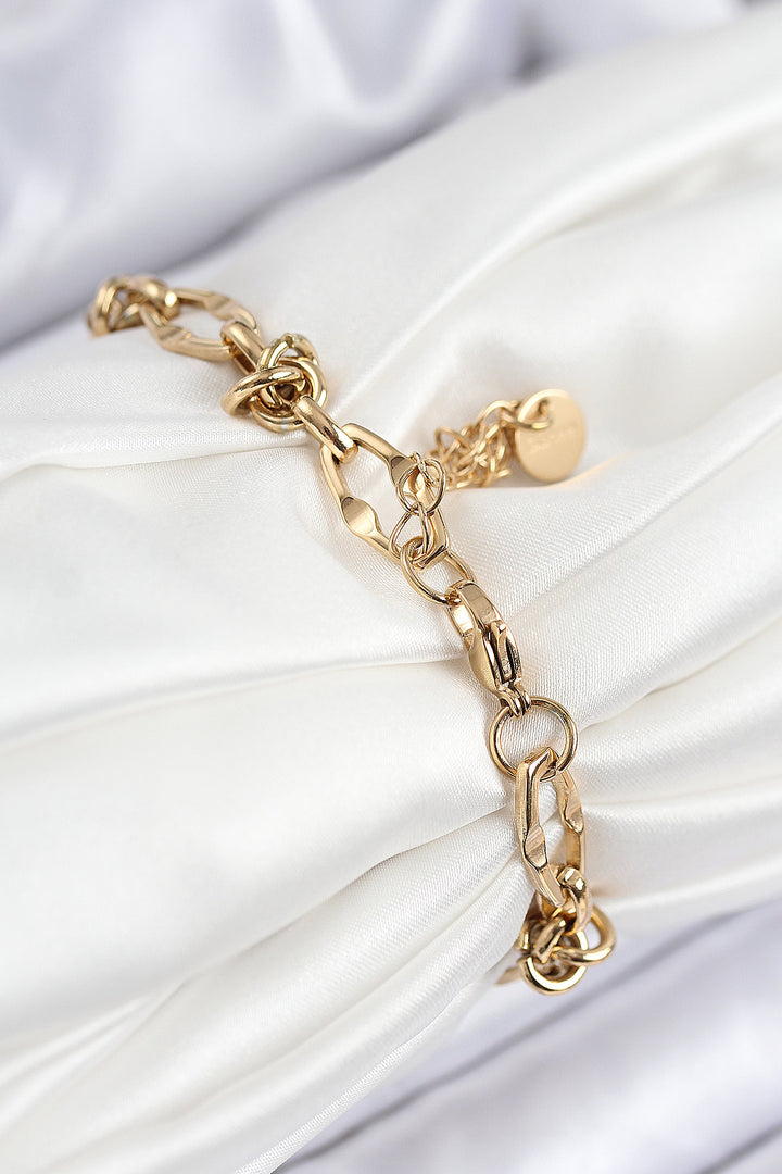 EBJ 316L Çelik Parçalı Zincir Model Gold Renk Kadın Bileklik - Veghel