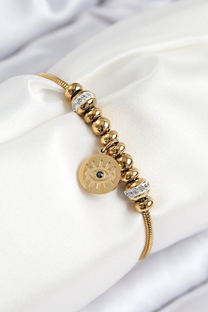EBJ 316L Steel Zircon Stone Eye Charm Model Gold Color Women's Bracelet - Welland