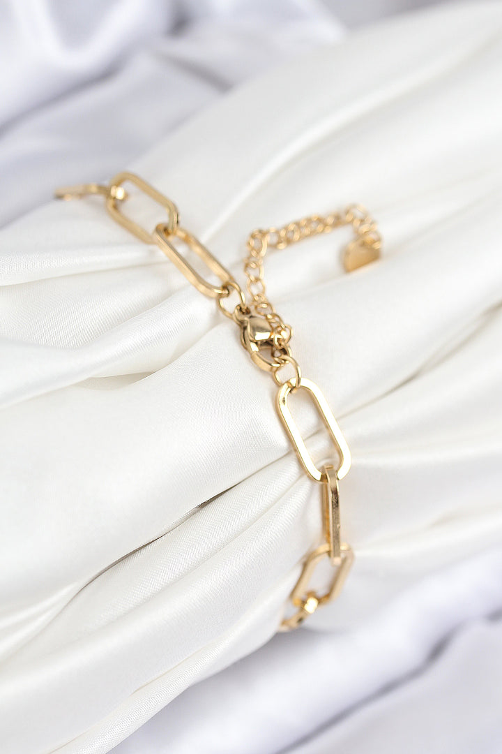 EBJ 316L Çelik Nazar Boncuğu Ve Zirkon Taşlı Kalp Model Gold Renk Kadın Bileklik - Kobryn