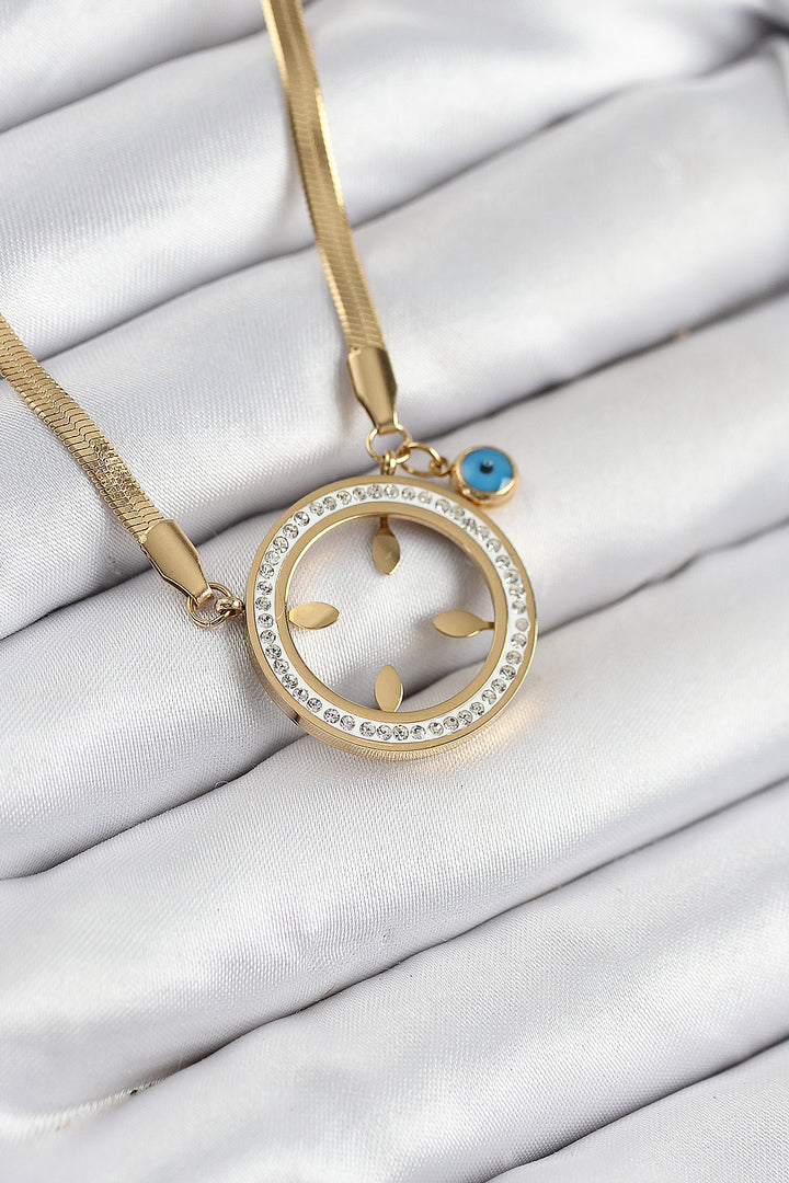 EBJ 316L Stainless Steel Zircon Stone Quarter Removable Gold Color Women's Necklace - Moita