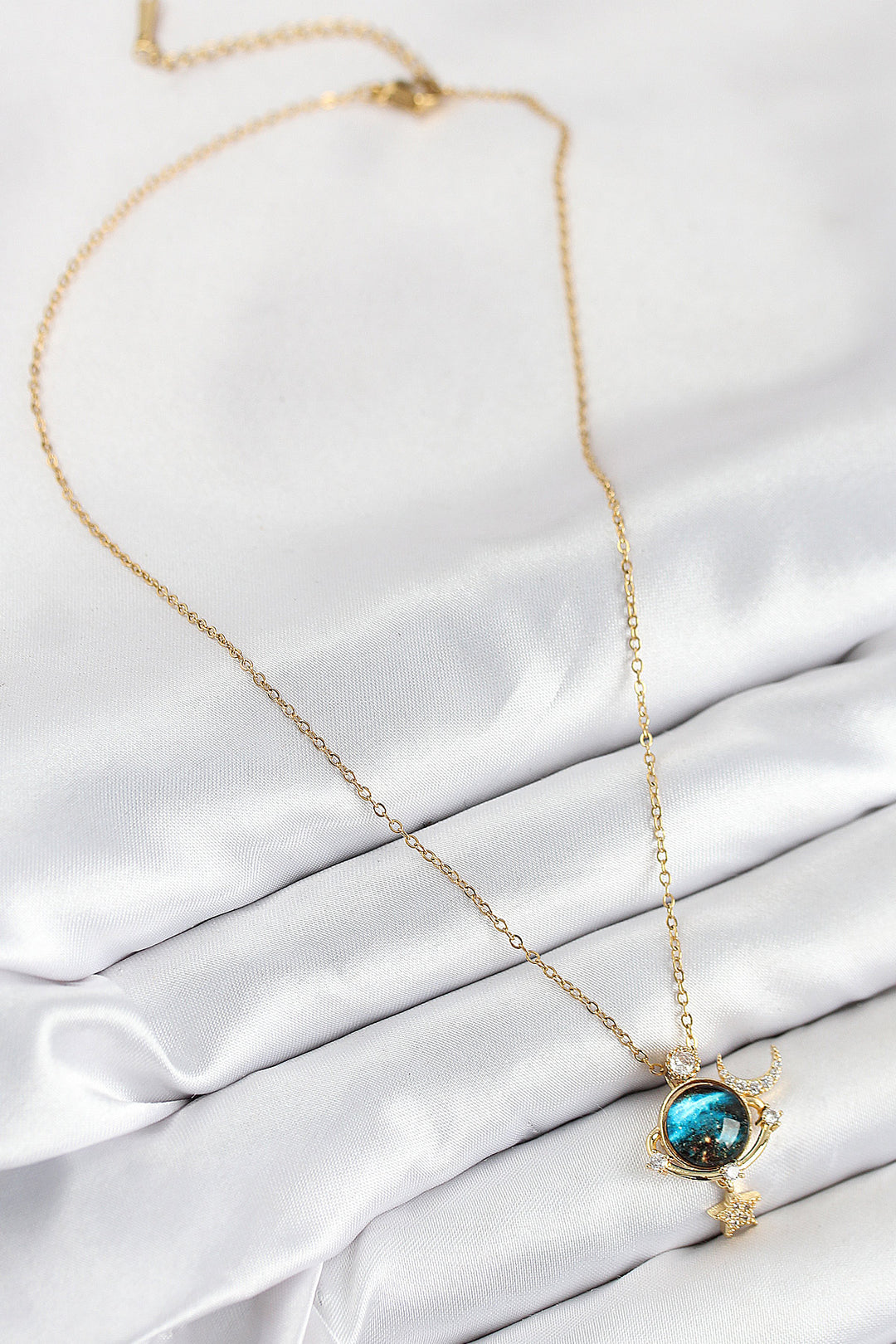 EBJ 316L Stainless Steel Planet Model Necklace with Zircon Stone Gold Color for Women - Nottingham