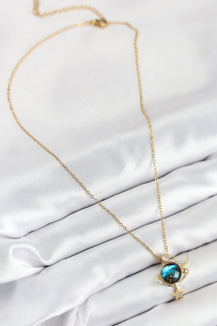 EBJ 316L Stainless Steel Planet Model Necklace with Zircon Stone Gold Color for Women - Nottingham