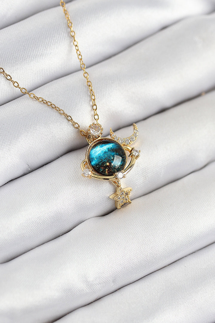 EBJ 316L Stainless Steel Planet Model Necklace with Zircon Stone Gold Color for Women - Nottingham