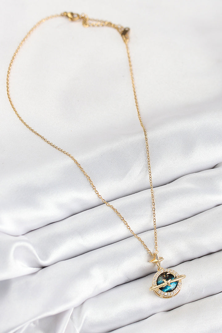 EBJ 316L Stainless Steel Planet Model Necklace with Zircon Stone in Gold Color for Women - Kolomyia