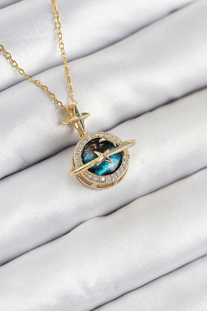 EBJ 316L Stainless Steel Planet Model Necklace with Zircon Stone in Gold Color for Women - Kolomyia