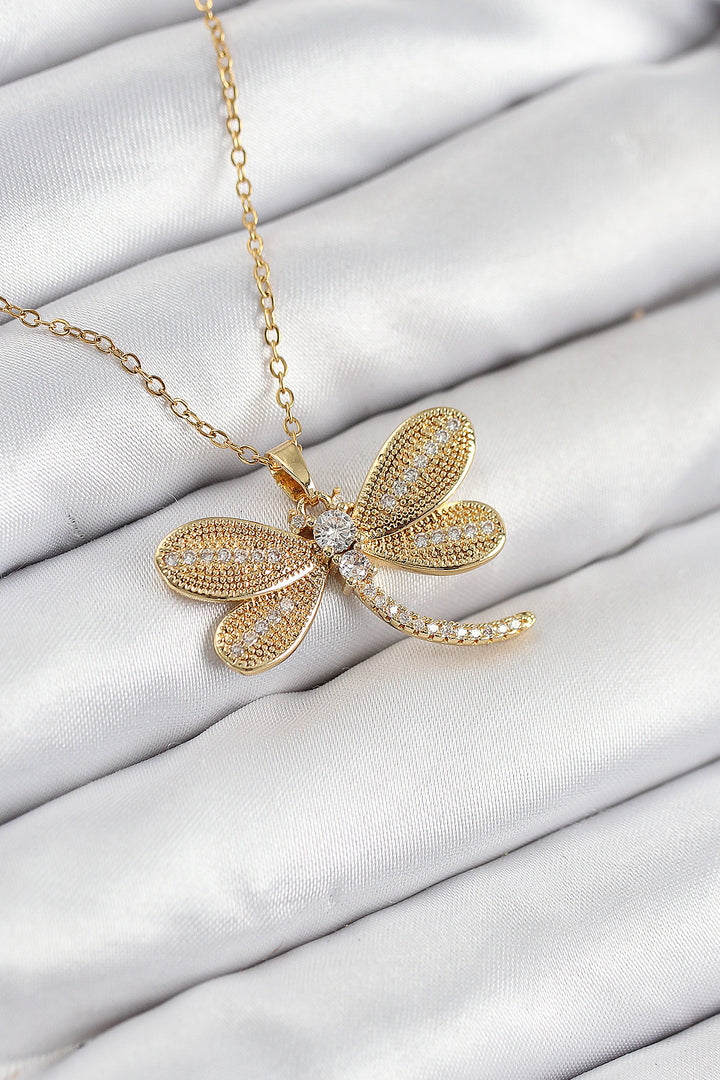 EBJ 316L Steel Dragonfly Model Necklace with Zircon Stone in Gold Color for Women - Champaign