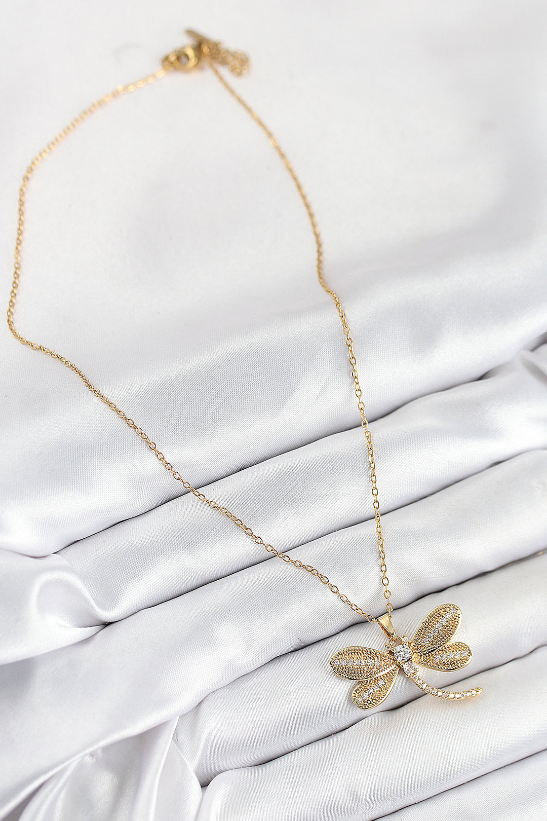EBJ 316L Steel Dragonfly Model Necklace with Zircon Stone in Gold Color for Women - Champaign