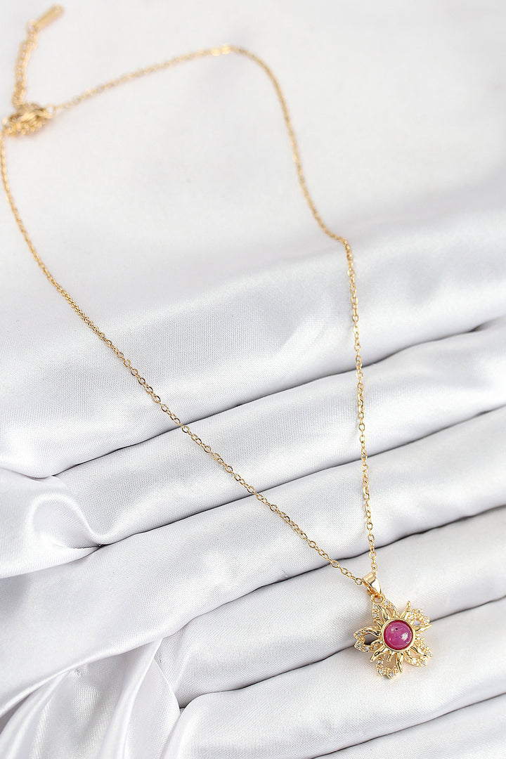 EBJ 316L Stainless Steel Rotating Sun Model Necklace with Zircon Stone Gold Color for Women - Sartrouville